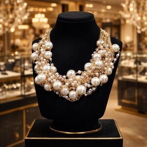 Luxurious Gold and Pearl Statement Necklace